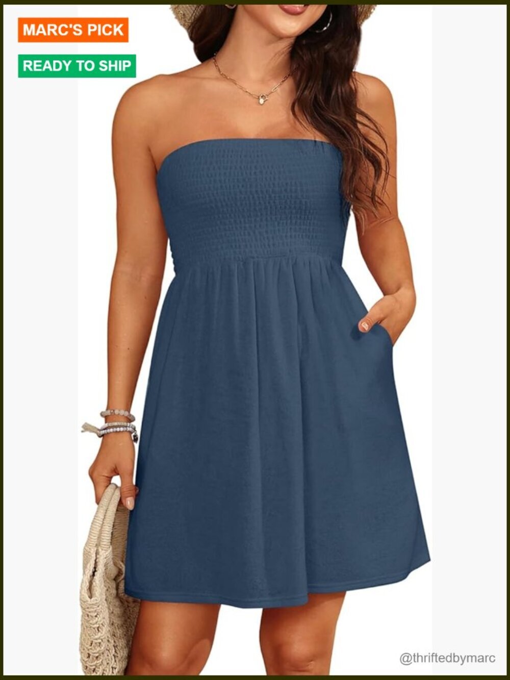 Terry Cloth Strapless Tube Top Beach Cover Up with Pockets